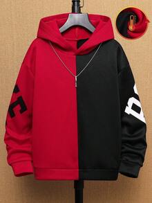 SHEIN Tween Boy 运动款大字母拼色连帽卫衣，适合春夏秋冬，适合户外玩耍、上学、街拍、聚会和居家休闲，性价比高