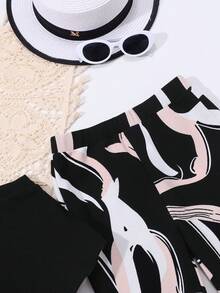 SHEIN Tween Girl Academy Cross Halter Top And Flare Pants Set - Black - View 5