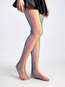 ROMWE Goth 1pair Women's White Asymmetrical Ripped Fishnet Stockings, All Seasons - Multicolor - View 2