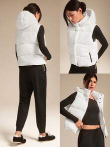 GLOWMODE Windproof Lightweight Stand Collar Padded Sleeveless Puffer Hoodie Vest With Side Pockets Daily Casual Outdoor - 白色 - 查看 8