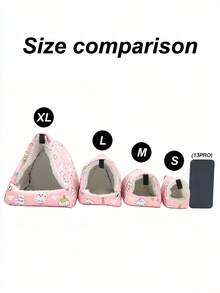 1件卡通印花毛绒全覆盖三角吊床睡袋，适用于鹦鹉、仓鼠、小型宠物鸟类，秋冬季适用 - 粉色兔子 - 查看 3