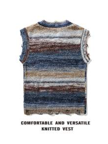 Manfinity EMRG Men Contrast Color V-Neck Sleeveless Knit Sweater Vest, Fall/Winter - Multicolor - View 2