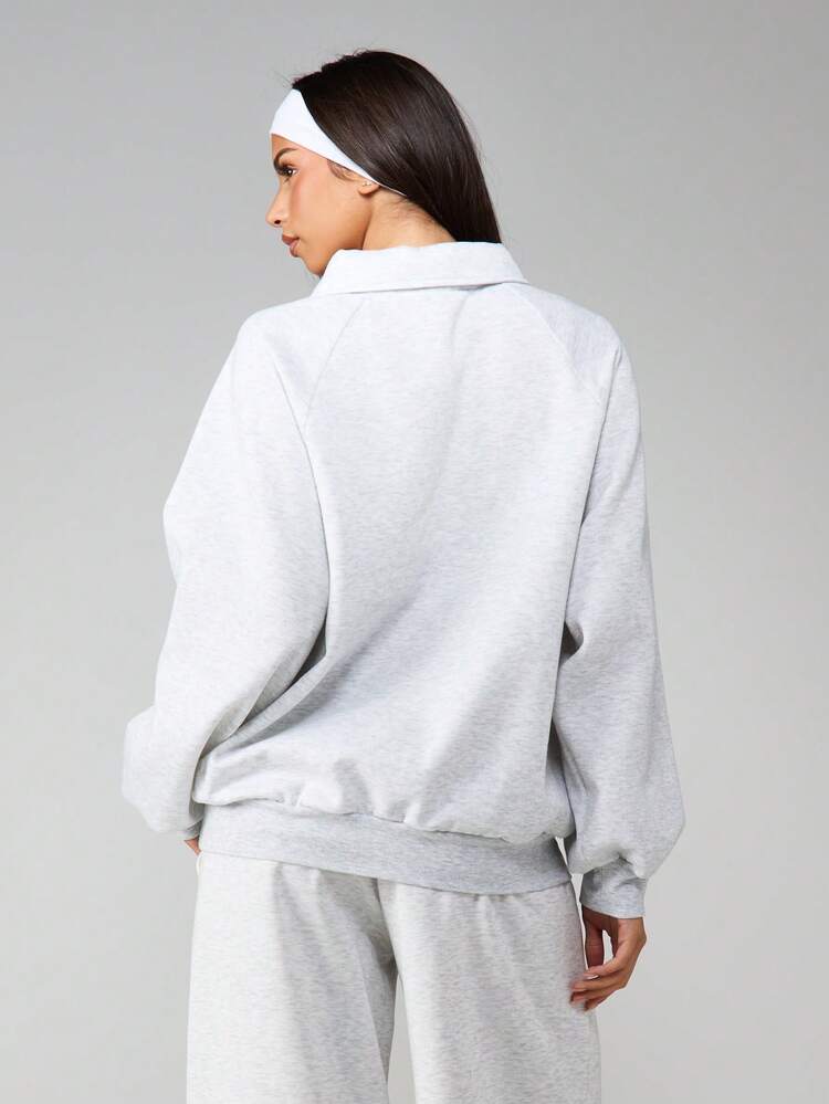MISSGUIDED Quarter Zip Pullover Sweatshirt With Collared Neckline Long Sleeve Comfort Fit Heathered Casual Loungewear For Everyday Wear