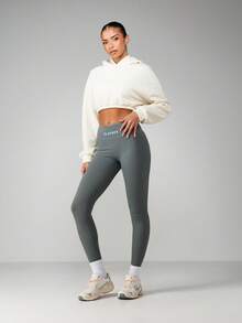 Missguided x Playboy High-Waisted Athletic Leggings With Logo Print For Women Yoga Fitness Training Workout - Green - View 4