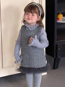 DAZY Baby Girls' Fashion Cute Mesh Patchwork Sleeveless Dress - Light Grey - View 3