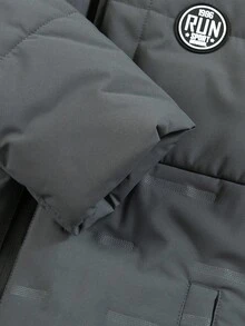 SHEIN Vacaura 1 件 Tween 男童户外运动保暖加厚外套，拉链开合，简约纯黑色，防尘 - 深灰色 - 查看 5