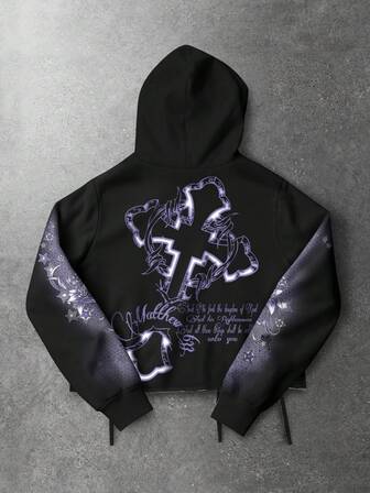 Street Life Sudadera con capucha con estampado gráfico de letras y retratos para hombres