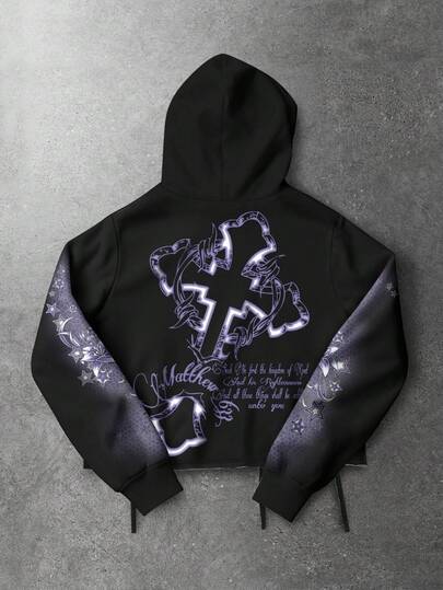 Street Life Herren Pullover Hoodie mit Buchstaben- und Porträt-Grafik-Muster