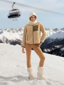 Activina 女士高领长袖加厚保暖运动夹克 - 卡其色 - 查看 11