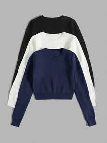 Franclia 3-Pack Women's Casual Solid Color Pullover Sweaters - Multicolor - View 4