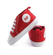 par de1 par zapatillas de lona para niños o niñas de 0 a 1 año, ligeras, antideslizantes, de suela blanda, para primeros pasos, para bebés recién nacidos, de 0 a 6 meses y de 6 a 12 meses - Rojo - Ver 3