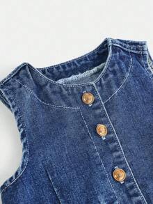 2件套女婴牛仔无袖背心和宽松裤套装，蓝色 - 中等水洗藍 - 查看 4