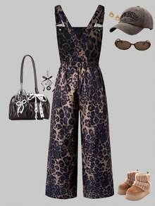 SHEIN ChillGRL 少女豹纹阔腿休闲连体裤