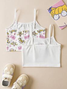 Nick 90s | SHEIN 2pcs Young Girl Cartoon Figure Graphic Camisole & Undershirt Set - White - View 2