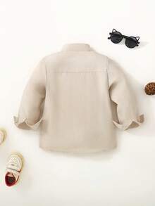 Souflis Souflis 男童字母印花单排扣休闲口袋衬衫，长袖 - 杏色 - 查看 2