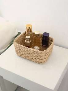 1/3PCS Handmade Woven Storage Basket Seagrass Wood Rattan Geometric Boho Decor For Home Organization Bathroom Bedroom Living Room Desktop Makeup Coastal Vibes Gift For Women Christmas Birthday Present