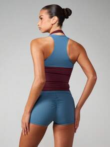 MISSGUIDED High Waisted Athletic Booty Shorts With Ruched Seam Detail For Yoga Running Gym Workouts And Active Training - Navy Blue - View 2