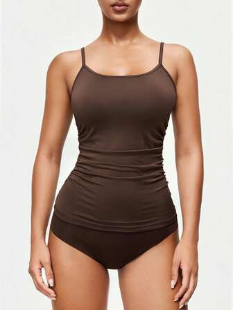 Shapelle Forme Set de 3 camisetas de tirantes de unicolor casual para mujer, ropa de estar en casa