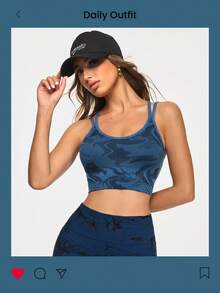 Gameset SHEIN Sport Sujetador deportivo sin costuras de alta elasticidad para aeróbic, yoga y fitness con espalda cruzada para mujeres - Azul Marino - Ver 3