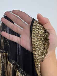 Maweii Blusa holgada de manga farol con parches de tela metálica y malla transparente de talle alto para mujer de talla grande, elegante para fiestas y banquetes - Dorado - Ver 6