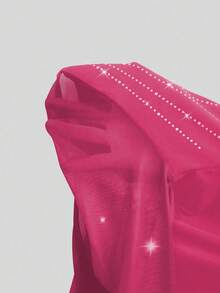 SHEIN Tween 女童运动服渐变色网眼长袖紧身衣，水钻装饰体操连体衣，四向弹力高弹力健身户外运动舞蹈瑜伽体操连体衣 - 玫紅色 - 查看 5