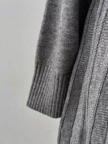 Sunspun 新款秋冬性感俏皮翻领百褶下摆针织连衣裙 - 灰色 - 查看 4