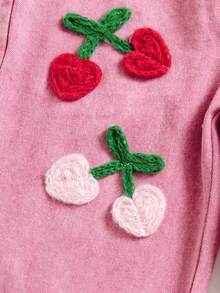 少女复古手工钩织3D粉红色樱花图案，舒适宽松休闲水洗粉色阔腿牛仔裤，适合日常休闲、学校、校园、度假等场合，手工3D钩织直筒裤 - 粉色 - 查看 3