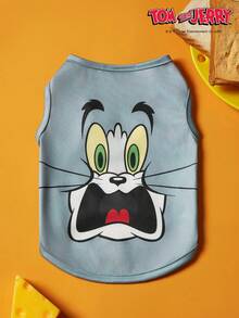 TOM & JERRY X PETSIN 1pc/2pcs Brown Gray Pet Cat Dog Universal Elastic Comfortable Cat And Mouse Cute Cartoon Pattern Printed Fashionable Dog Vest