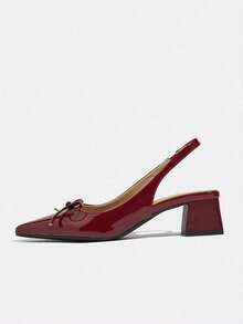 Zapatos de tacón alto para mujer, elegantes y cómodos, con diseño de lazo; zapatos de tacón alto de moda para mujer. - Rojo - Ver 5