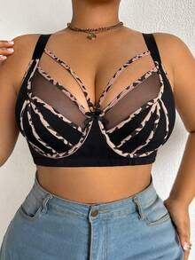 Sujetador con aros y decoración de lazo con calado para mujer de talla grande - Negro - Ver 8