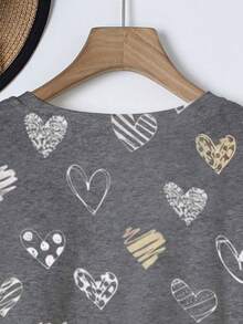 EMERY ROSE Heart Pattern T-Shirt,Sister,Trending Now, Fashion Tops Shirts,Aesthetic T-Shirt, Gift For Sister, Gift For Mom, Other's Day Gifts,Casual Minimalist Fashion Top