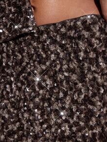 SHEIN BAE Women's Autumn/Winter Christmas Club Sexy Brown Sequined Bodycon Mini Skirt, Stylish And Versatile,Christmas Party, New Year - Coffee Brown - View 7