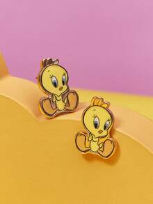 LOONEY TUNES X SHEIN Anting-anting Stud Wanita Motif Kartun Populer Lintas Batas, Mewah Ringan, Anting-anting Kecil Super Imut Kelas Atas, Cocok untuk Pesta, Konser/Festival - Kuning - View 3