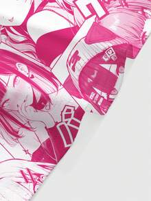 ROMWE Anime 性感朋克风动漫印花露脐背心（女款） - 粉色 - 查看 3