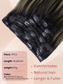 Clip In Hair Extensions Real Human Hair 120g 7pcs Clip In Extensions #TP1B/16/1B Ombre Natural Black With Golden Blonde Straight Remy Hair Clip In Hair Extensions - S1B/16/1B - View 3
