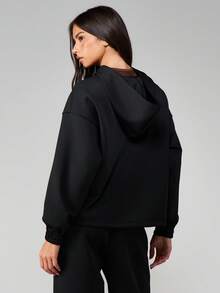 MISSGUIDED Zip Through Hoodie With Contrast Stripe Detail Long Sleeve Casual Fall Winter Streetwear Oversized Comfort Sweatshirt - Black - View 2
