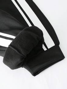 Vacaura 2 件套青少年连帽白色条纹运动衫和抽绳慢跑裤套装，适合日常穿着的休闲装，春秋季 - 黑色 - 查看 6