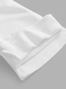 SHEIN Serisse Kids Quần ống loe co giãn tối giản, thoải mái, lót nhiệt dành cho bé gái tuổi teen, thích hợp cho ngày tựu trường, màu đen - trắng - Xem 9