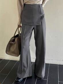DAZY 女士纯色修身喇叭裤，优雅正式，秋冬款 - 灰色 - 查看 1