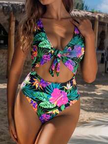 Swim Vcay Bộ đồ bơi bikini một mảnh không tay cổ chữ V in họa tiết ngẫu nhiên nhiều màu mới gợi cảm vừa vặn - Nhiều màu - Xem 6