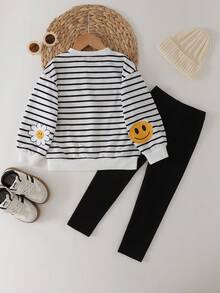 THE HAPPY LOOK 2pcs/Set Young Girl Floral Print Knit Soft Crew Neck Long Sleeve Sweatshirt And Elastic Waist Pants Toddler Girl Two Piece Sets Kids Clothes 2 Piece Sets Oufit Set Kids - Multicolor - View 6