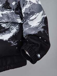 Vacaura 青少年男童休闲时尚黑白灰雪花字母数码印花连帽保暖外套，宽松版型，舒适百搭，适合秋季、春季、冬季日常穿着、通勤、户外、运动、上学、街头风、派对、摄影等场合。 - 彩色 - 查看 5