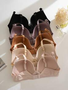 5pcs Plus Size Women Casual Jacquard Bow Underwire Bra Set - Multicolor - View 2