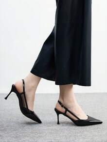 CUCCOO BIZCHIC Women's Pointed Toe Stiletto High Heel All-Match Black Pumps, Versatile Daily Wear Backstrap Slingback Heels For Christmas Valentine's Day - Black - View 7