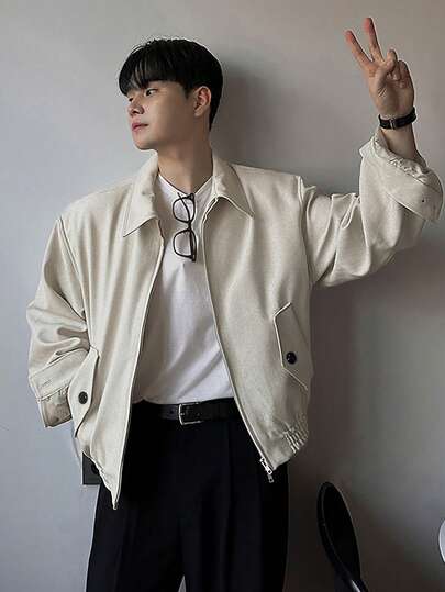 DAZY Beige Short Hem Elastic Design Men's Jacket And Coat, Autumn/Winter