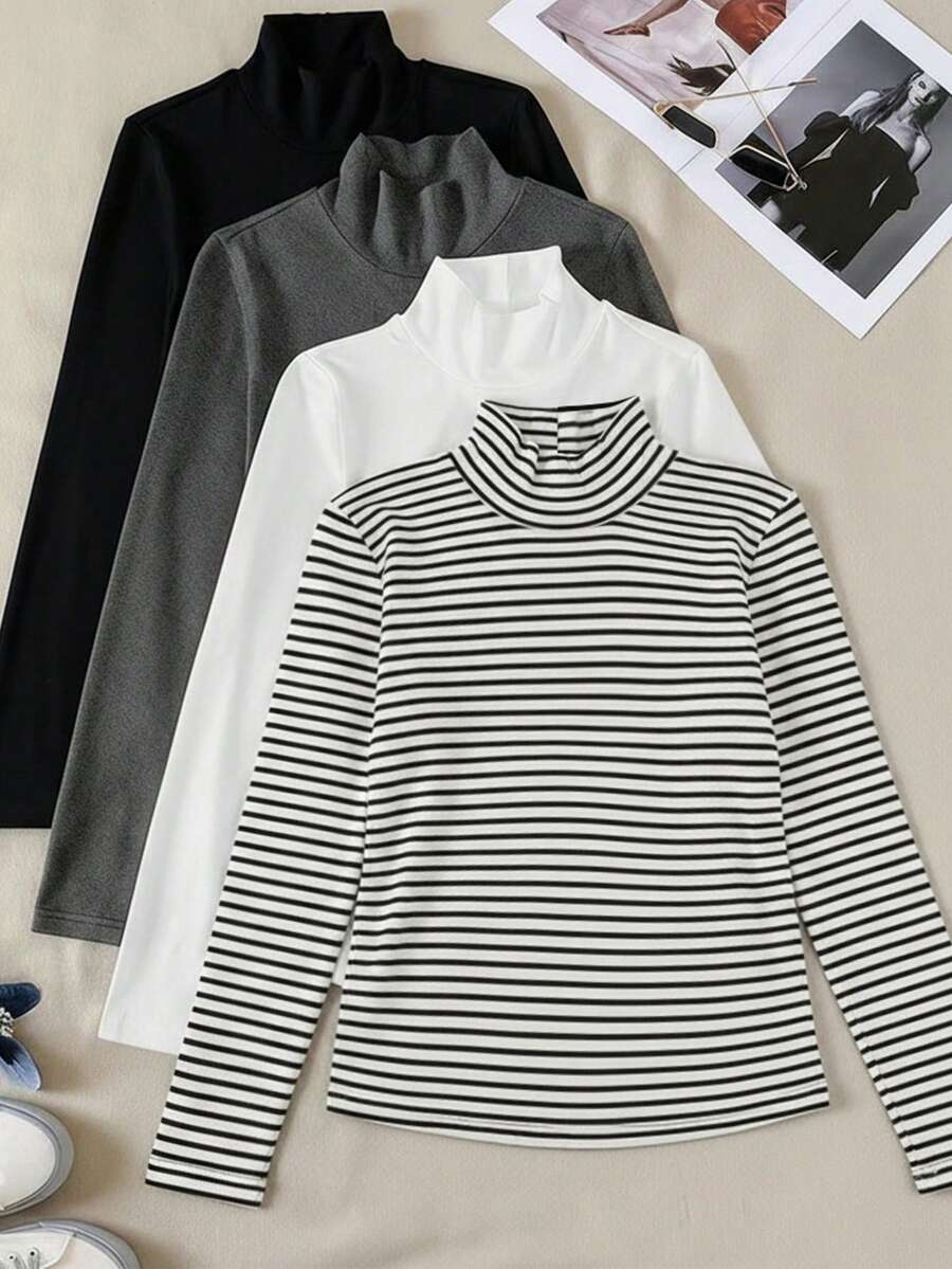 INAWLY 女士休闲立领长袖T恤,适合秋季 - 彩色 - 查看 1