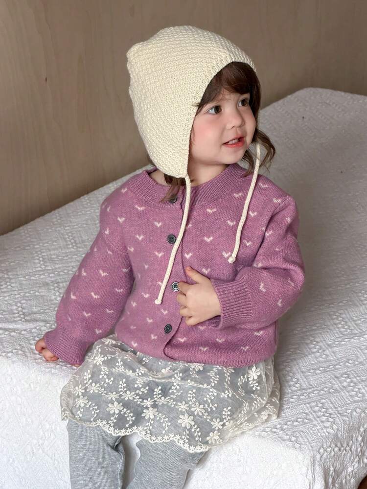 Toddler Girls' Colorblock Heart Casual Loose Cute Korean Style Cardigan
