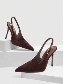 CUCCOO SZL Giày cao gót mũi nhọn thời trang thiết kế khóa cài cho nữ, đa năng khi diện hàng ngày - màu nâu - Xem 2