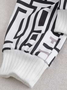 GlowEve 女士几何图案长袖纽扣设计上衣和裤子休闲套装，秋冬款 - 杏色 - 查看 4