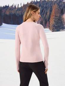 OutZeal 女士冬季保暖户外T恤 粉色长袖 日常休闲保暖内衬 柔软舒适 圆领 带拇指孔